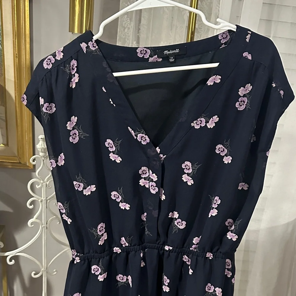Madewell Dark Blue Dress with Purple Floral Accents - Picture 3 of 4